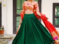 Green Vichitra Silk Paithani Lehenga Choli With Zari Weaving Work