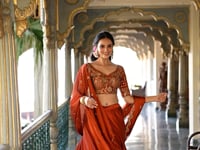 Rust Orange Rangoli Silk Lehenga Choli With Sequins and Thread Embroidery Work