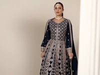 Navy Blue Georgette Gown With Sequence & Thread Embroidery Work