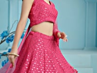 Rosy Pink Party Wear Lehenga With Sequins Embroidery Work And Dupatta