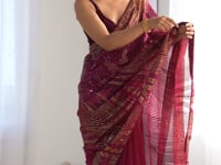 Designer Wine Georgette Sequins Embroidery Work Saree