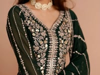 Green Georgette Gown With Sequence & Thread Embroidery Work