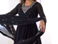 Beautiful Black Designer Embroidery Beads And Zari Work Gown With Dupatta