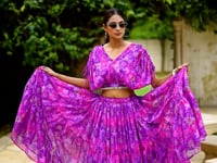 Purple Chiffon Floral Printed Indo Western Set