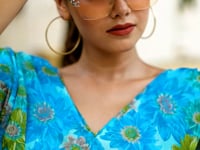 Sea Blue Chiffon Floral Printed Indo Western Set
