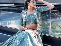 Dusty Green Tussar Silk Floral Printed Indo Western Set