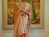Light Pink Shimmer Tissue Saree With Zari Weaving Work & Sequins Lace Border