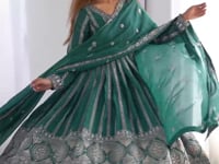 Greenish Blue Georgette Sequins Embroidery Work Gown And Dupatta