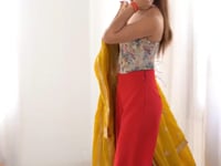 Dark Yellow Sequins Embroidery Work Georgette Gown And Dupatta