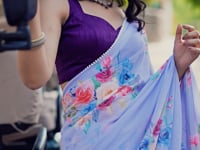 Lavender Weightless Marbal Saree With Floral Print & Lace Border