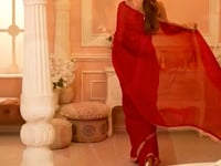Cherry Red Rainbow Georgette Thread & Sequins Embroidery Work Saree