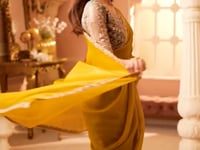 Honey Yellow Sunshine Georgette Thread & Sequins Embroidery Work Saree