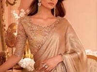 Golden Shimmer Chiffon Thread & Sequins Embroidery Work Saree