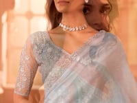 Sky Blue Sunshine Georgette Thread & Sequins Embroidery Work Saree