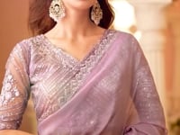 Lavender Rainbow Georgette Thread & Sequins Embroidery Work Saree