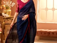 Peacock Blue Rainbow Georgette Thread & Sequins Embroidery Work Saree