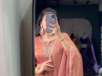 Peach Tissue Salwar Suit With Hand Work & Lace Touch Up