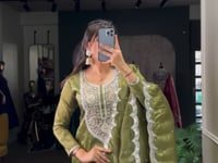 Olive Green Gold Crush Salwar Suit With Sequins & Thread Embroidery Work