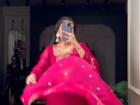 Dark Pink Organza Salwar Suit With Sequins & Thread Embroidery Work