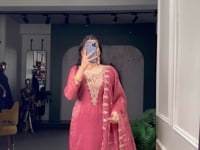 Light Pink Salwar Suit With Sequins & Thread Embroidery Work