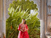 Dark Pink Vichitra Silk Gown With Thread & Sequins Embroidery Work