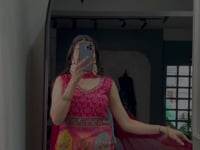 Dark Pink Gaji Silk Palazzo Salwar Suit With Print & Hand Work