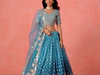 Rama Blue Georgette Lehenga With Zari Multiple Sequins Embroidery Work