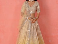Yellow To Beige Gradient Georgette Lehenga With Zari Sequins Embroidery Work