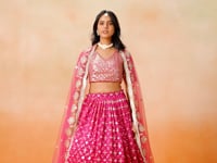 Red Pink Shade Georgette Lehenga With Zari Sequins Embroidery Work