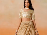 Beige To Brown Gradient Georgette Lehenga With Zari Sequins Embroidery Work