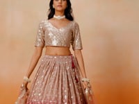 Maroon To Mauve Gradient Georgette Lehenga With Zari Sequins Embroidery Work