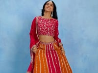 Dark Pink-Orange Georgette Thread & Sequins Embroidery Lehenga Choli