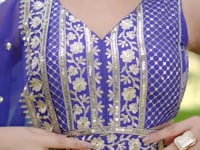 Royal Blue Jacquard Lehenga With Zari Sequins Embroidery Work