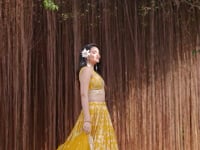 Yellow Jacquard Designer Lehenga With Zari Sequins Embroidery Work