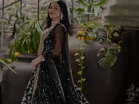 Designer Black Jacquard Lehenga With Zari Sequins Embroidery Work