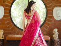 Rani Pink Jacquard Lehenga With Zari Sequins Embroidery Work