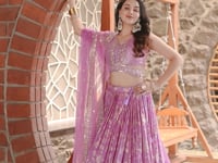 Lavender Jacquard Designer Lehenga With Zari Sequins Embroidery Work