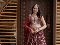 Designer Maroon Jacquard Lehenga With Zari Sequins Embroidery Work