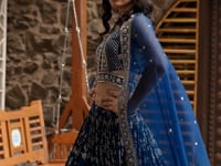 Dove Blue Jacquard Lehenga With Zari Sequins Embroidery Work