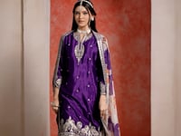 Purple Chinon Silk Sharara Set with Embroidered Top & Taby Silk Dupatta