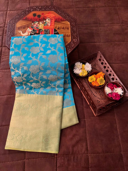 Sky  Kanjivaram Zari Weaving Silk Saree