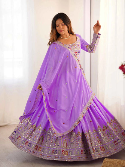 Lovely Lavender Cording Dori Embroidery Work Lehenga With Dupatta
