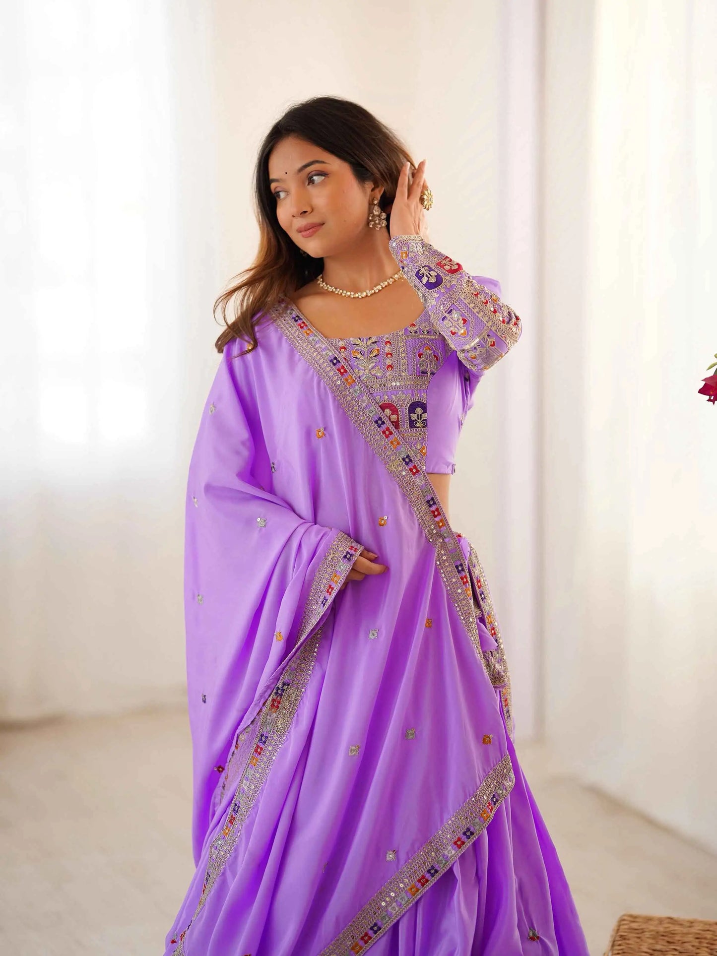 Lovely Lavender Cording Dori Embroidery Work Lehenga With Dupatta