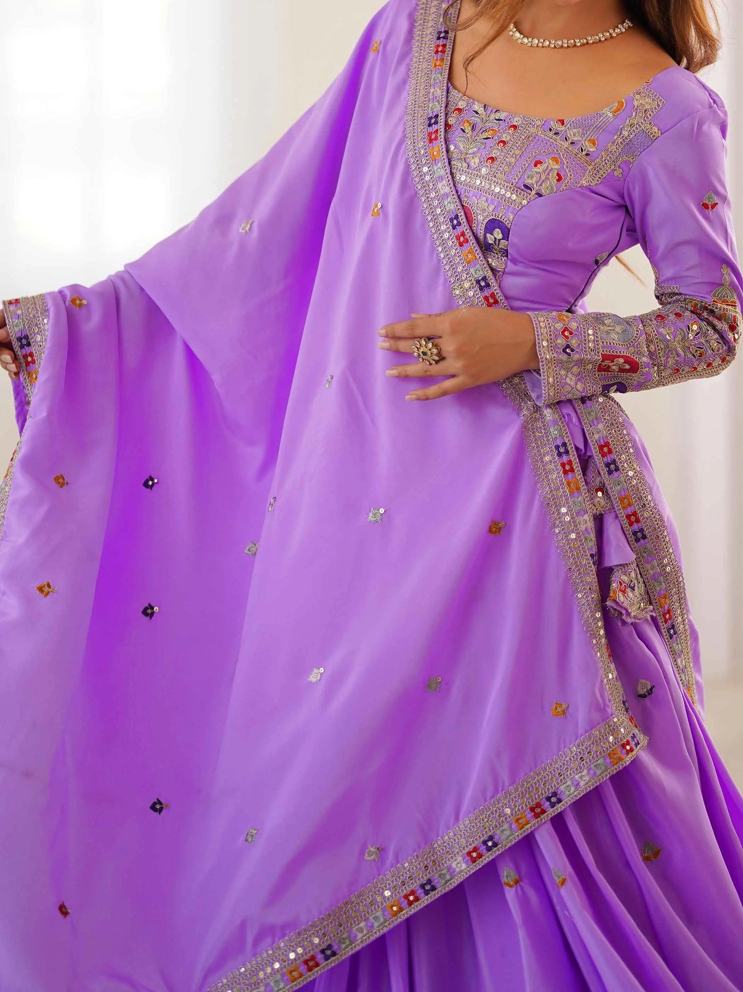 Lovely Lavender Cording Dori Embroidery Work Lehenga With Dupatta