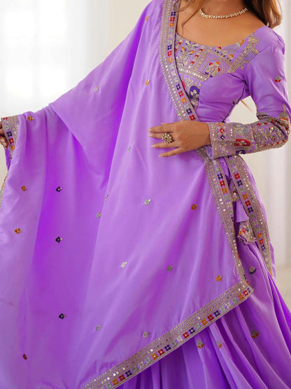 Lovely Lavender Cording Dori Embroidery Work Lehenga With Dupatta
