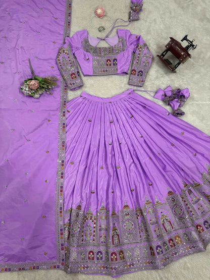 Lovely Lavender Cording Dori Embroidery Work Lehenga With Dupatta