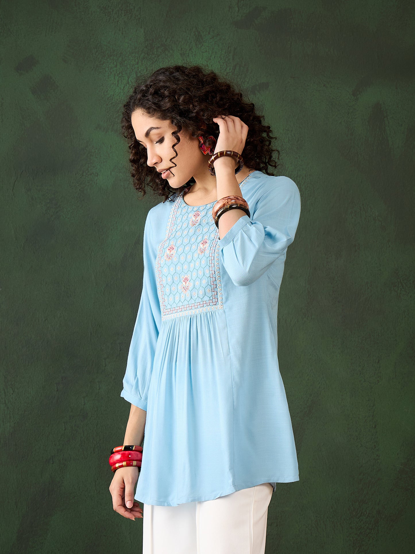 Sky Blue Short Kurti - Guldori