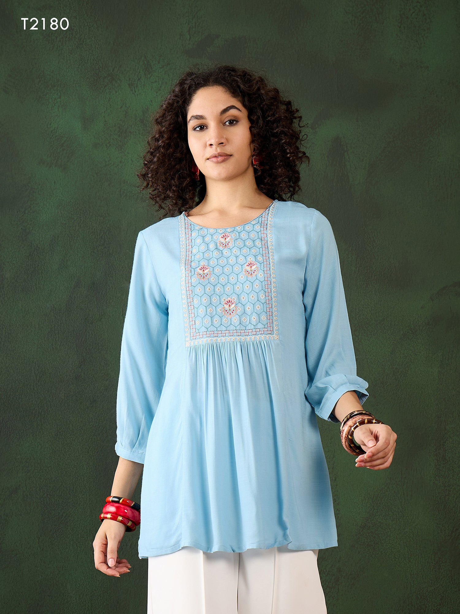 Sky Blue Short Kurti - Guldori