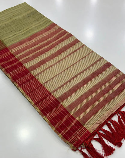 Pista Pure Handloom Katan Saree