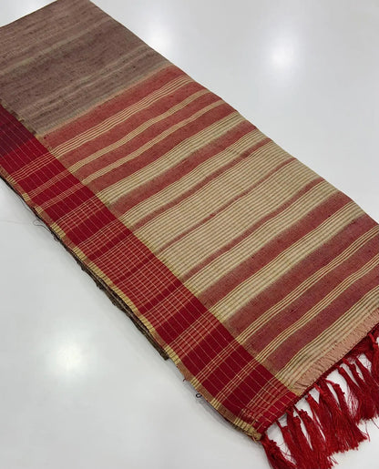 Beige  Pure Handloom Katan Saree
